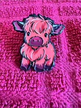 Cute Pink Highland Cow Enamel Pin -